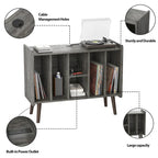 Meuble tourne-disque avec prise électrique et ports USB, table de rangement pour disques vinyles, étagère de présentation pour vinyles