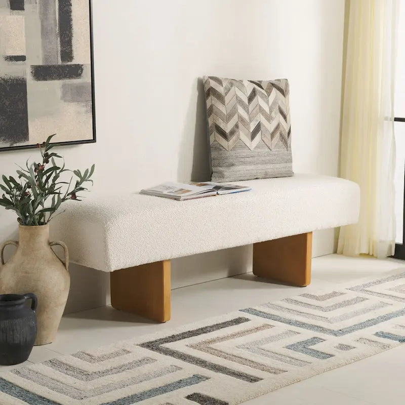 Banc rembourré en bouclette de 152 cm – Assise moderne pour entrée et chambre