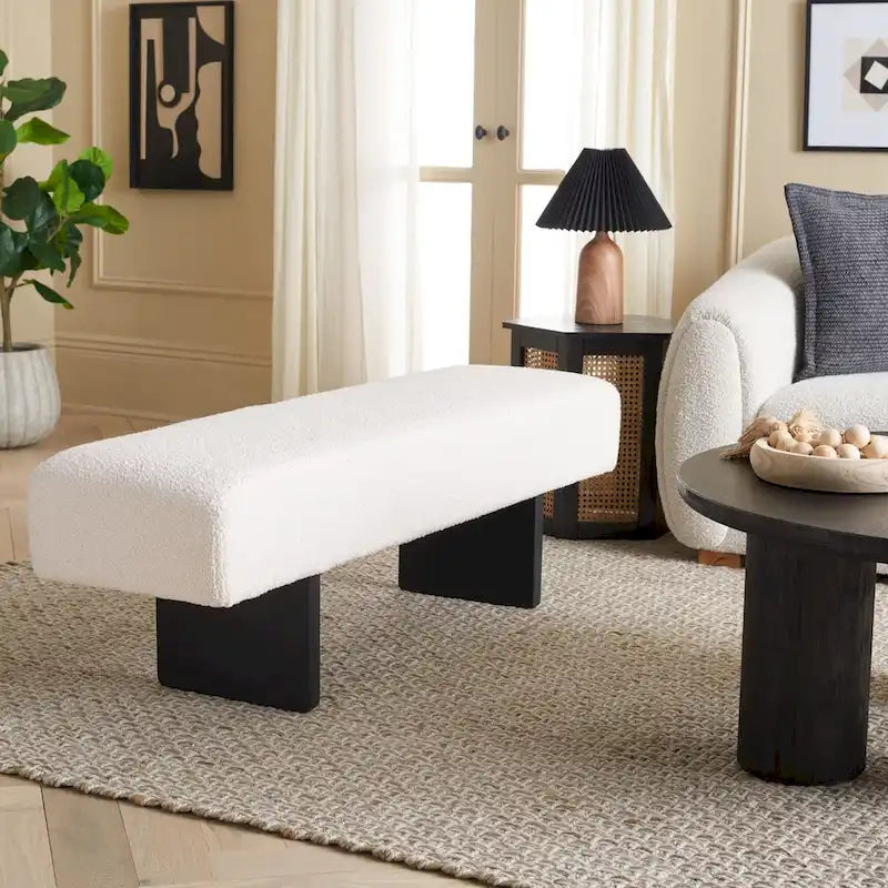 Banc rembourré en bouclette de 152 cm – Assise moderne pour entrée et chambre