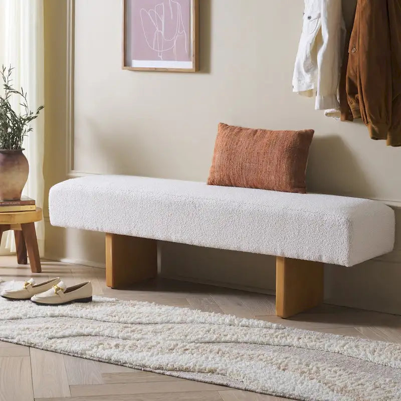 Banc rembourré en bouclette de 152 cm – Assise moderne pour entrée et chambre